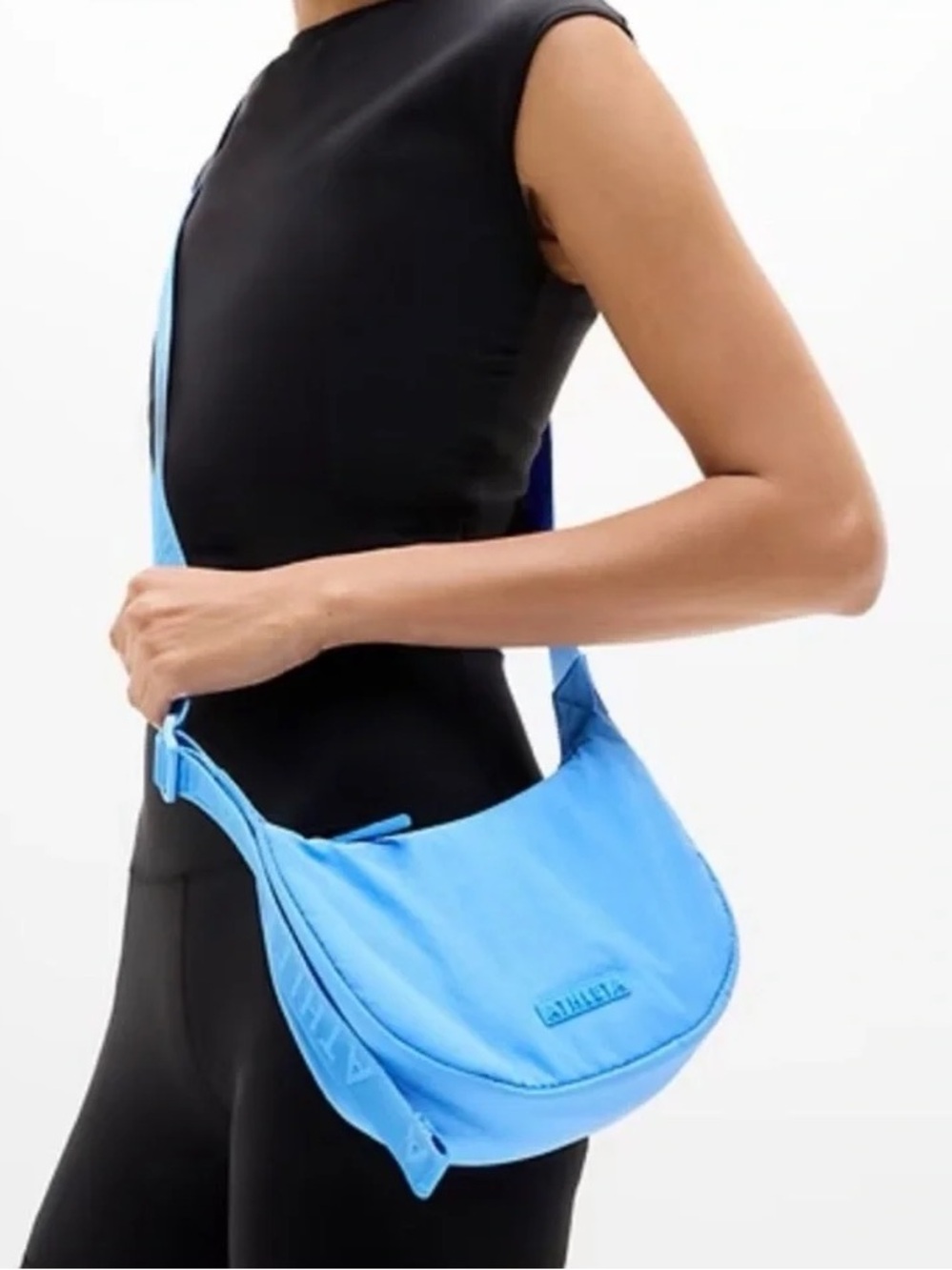 Athleta All About Mini Crescent Bag Crossbody Hobo Bag Cornflower Blue NWT